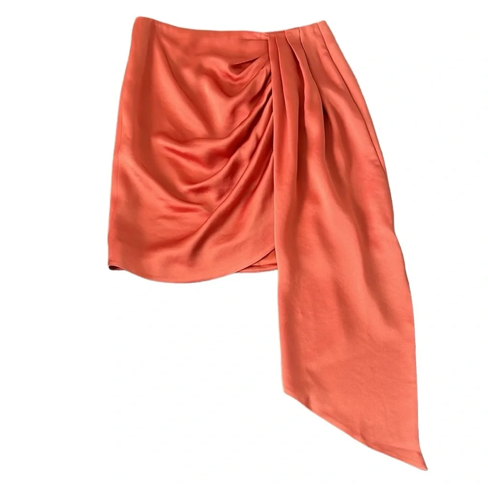 NEW Jonathan Simkhai Mae Coral Draped Satin Mini Skirt Size 4 Reg. $345 - Picture 4 of 12
